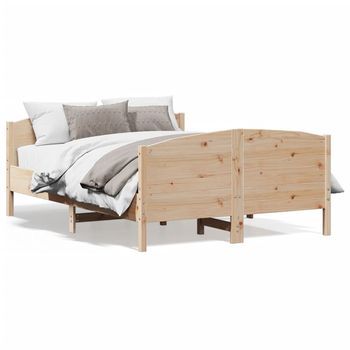 Cama Matrimonial | Cama Para Adultos | Estructura De Cama Con Cabecero Madera Maciza Pino 120x200 Cm