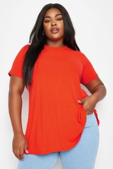 Yours Camiseta Naranja Canalé, Mujer Curvy Y Tallas Grandes, Yours