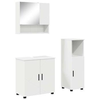 Juego De Muebles De Baño | Armario De Baño 3 Piezas Madera Contrachapada & Metal