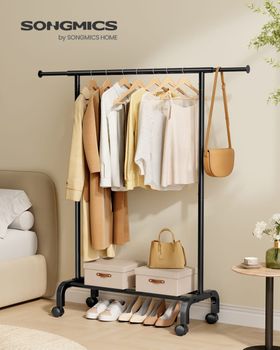 Burro para ropa con ruedas de 40 x 83-120 x 156 cm de color negro