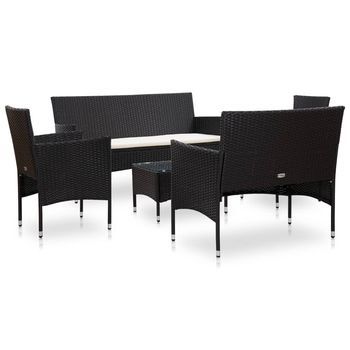 Conjunto Muebles De Jardín Y Cojines 5 Uds | Mesa Y Sillas Ratán Sintético Negro
