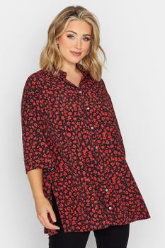 Yours Camisa Negra De Flores Rojas, Mujer Curvy Y Tallas Grandes, Yours
