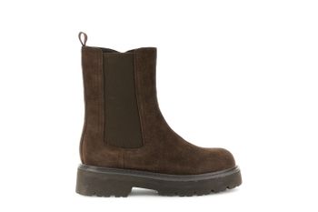 botines de ante con elástico y cremallera dark brown 39