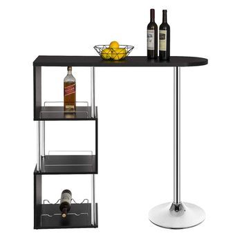 1 Mesa De Bar De Mdf + Metal. Mesa De Cocina Con 3 Estantes Y Botellero. 113 X 40 X 105 Cm. Negra.