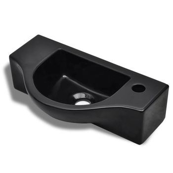 Lavabo De Cerámica Con Orificio De Grifo/desagüe Negro Vidaxl