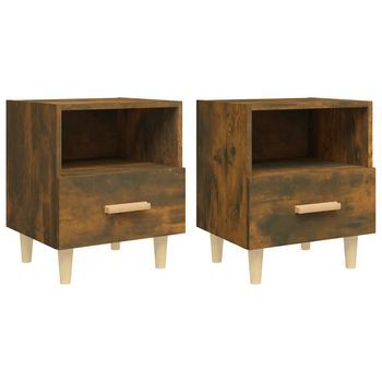 Pack 2 Uds Mesitas De Noche | Mesa Auxiliar | Mesilla Color Roble Ahumado 40x35x47 Cm