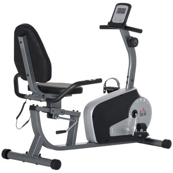 HOMCOM Bicicleta Estática con Respaldo 8 Niveles de Resistencia Magnética Longitud Ajustable Pantalla LCD para Casa Gris