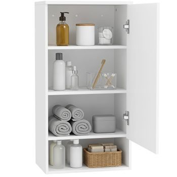Armario De Baño De Pared De Tablero De Partículas Y Mdf Homcom, Con Puerta Y Estantes Regulables, 40 X 27 X 77 Cm – Blanco