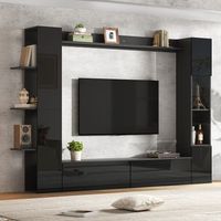 conjunto de muebles de salon - mueble tv con vitrina - mdf - negro 245x30x170cm