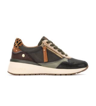 Carmela para mujer. 16244204-KAKI Zapatillas de Piel 162442 verde (41), Plano, 1 a 3cm, Cremallera, Casual