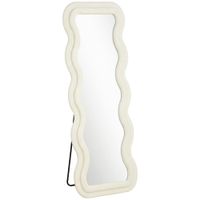 homcom espejo de cuerpo entero 160x60 cm marco ondulado aterciopelado independiente apoyado y de pared crema   aosom espana
