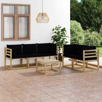 Muebles De Jardín De 6 Piezas Con Cojines Negros Vidaxl