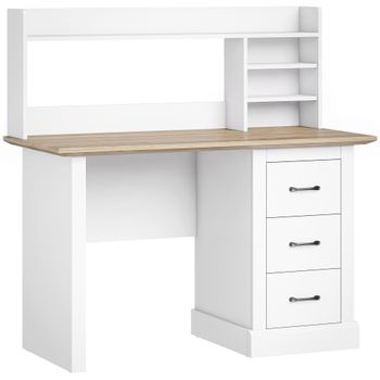 HOMCOM Escritorio para Ordenador con 3 Cajones, 120x55cm, Escritorio con Almacenamiento, Estantes Abiertos y Gran Superficie, Roble y Blanco