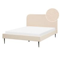 cama con somier 140 x 200 cm minimalista tapizada cabecero base listones boucle beige flayat
