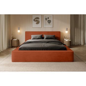 Lit Coffre Denali – Terracota – 180x200 Cm – Tela Terciopelo Suave – Somier Elevable – Almacenamiento Integrado