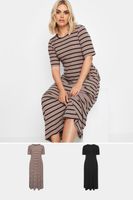 yours juego 2 vestidos canale marron de rayas y negro mujer curvy y tallas grandes yours
