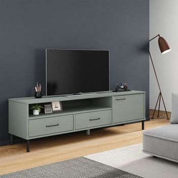 Mueble De Tv Oslo 2 Cajones + Armario + Compartimento Madera De Pino Gris 46,5x158x40 Cm