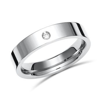 Exclusivo anillo de titanio altamente pulido y diamante
