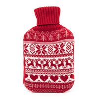 cassandra nordic stars knitted hot water bottle red with white