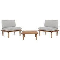 conjunto de jardin de madera de acacia certificada con cojines grises para 2 personas sillones con mesa auxiliar frascati