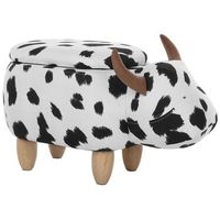 taburete para ninos en forma de vaca con almacenamiento patas de madera piel sintetica blanco y negro reposapies cow