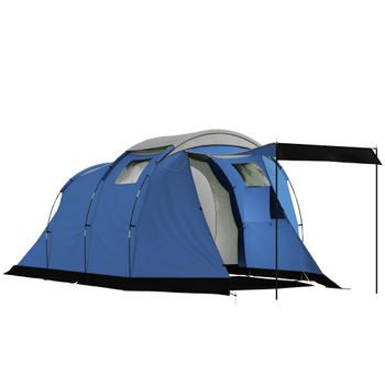 Outsunny Tienda de Camping Túnel para 4 Personas Impermeable 3000 mm Doble Capa Antivaho Altura 190 cm Azul Oscuro