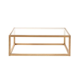 Mesa de centro redonda de roble macizo y vidrio Ø100 cm