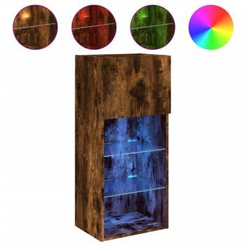 Mueble Para Tv | Mueble De Salón | Gabinete De Tv Con Luces Led Roble Ahumado 40,5x30x90 Cm