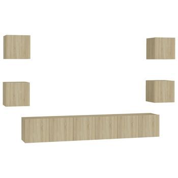 Set Muebles De Salón Tv | Mueble De Salón | Gabinete De Tv 7 Pzas Madera Ingeniería Roble Sonoma