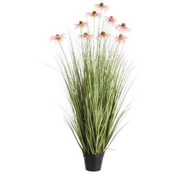 Planta Artificial En Maceta De Plástico Decoración Para Interior Con Maceta Negra Rosa 120 Cm Rudbekdarium