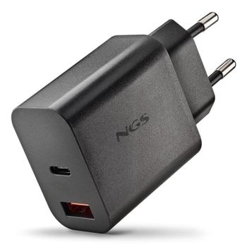 Cargador NGS ERA 30W Black GaN compacto dos puertos USB-C y USB-A carga rápida