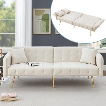 Sofá Cama Convertible Con Respaldo Ajustable Y Reposabrazos Multiposición, Blanco.