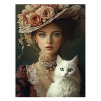 cuadro mujer con flores y gato alu-dibond multicolor 15x20 cm