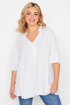 Yours Blusa Blanca Media Manga Con Pinza Frontal, Mujer Curvy Y Tallas Grandes, Yours
