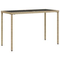 mesa de jardin  mesa de exterior superficie de vidrio ratan pe beige 115x54x74 cm