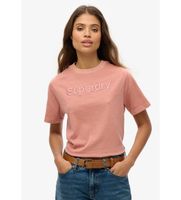 superdry para mujer w1011609a camiseta suelta de corte cuadrado con logotipo core bordado rosa s casual algodon manga corta