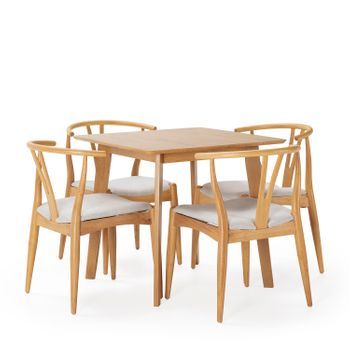 Juego De Mesa 80x80 Cm Y 4 Sillas De Comedor Rustic Color Roble