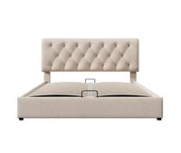 cama doble 160x200 - polsterbett hidraulica con cabecero ajustable y almacenamiento - natural