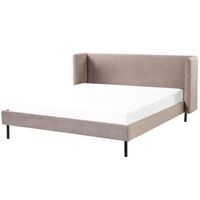 cama con somier de terciopelo gris pardo 160 x 200 cm cabecero patas negras arette