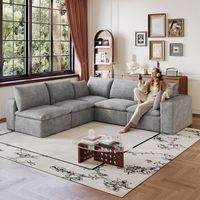 sofa modular de 5 plazas - mueble para salon - pana y espuma - gris oscuro 260x250x60cm