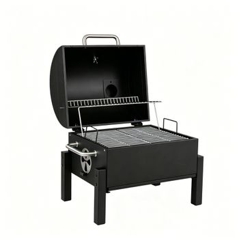 Costway Barbacoa Cerrada de Carbón Portátil con Termómetro y Parrilla Regulable para Camping y Terraza 62 x 50 x 58,5 cm Negro