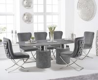 antonio 180cm grey marble table with giovanni velvet chairs - grey 4 chairs
