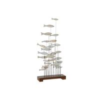 decoracion madera metal 45x45x100 peces blanco