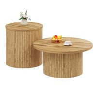 mesa de centro redonda doble con tablero de madera natural - mesa de salon multifuncional