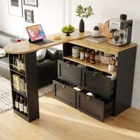 mesa de bar giratoria modular de madera y negra con estantes