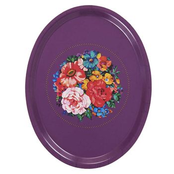 Bandeja de madera estampada floral violeta 33x25cm