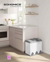 cubo triple de 24 l con pedal de acero blanco y negro