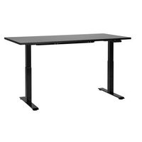 escritorio de altura regulable electrico oficina moderna patas cuadradas 160 x 72 cm tablero negro soporte de acero negro destines
