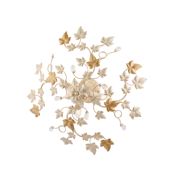Edera - Lámpara De Techo Marfil Con Cristal De Strass Y Acabado Oro Antiguo, 4 Luces Ø60 Cm