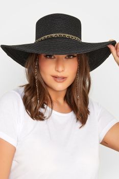 Sombrero Canotier Negro Con Cadena